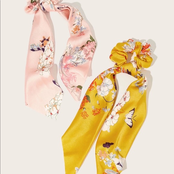 Floral Silk Scrunchie 2pc - Picture 2 of 3